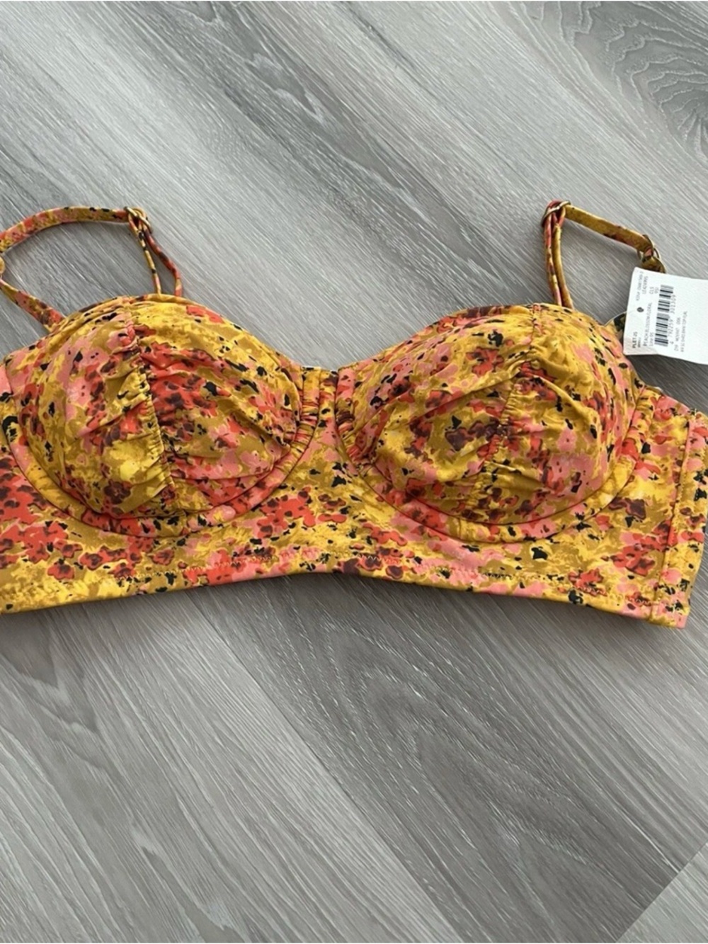 Vintage Bikini top Floral Underwire Bralette in Yellow Mix size 6 NWT